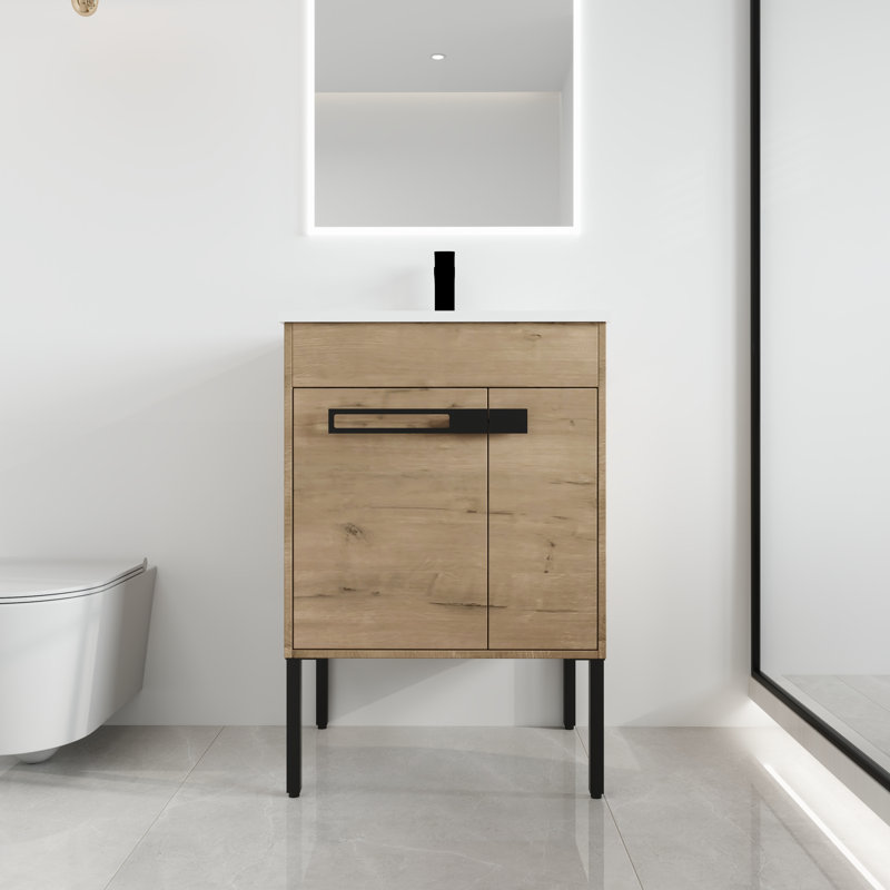 Ensemble de meuble-lavabo autoportant simple 24 po avec lavabo Keyvan et 2 portes Keyvan, Marron clair, 24"
