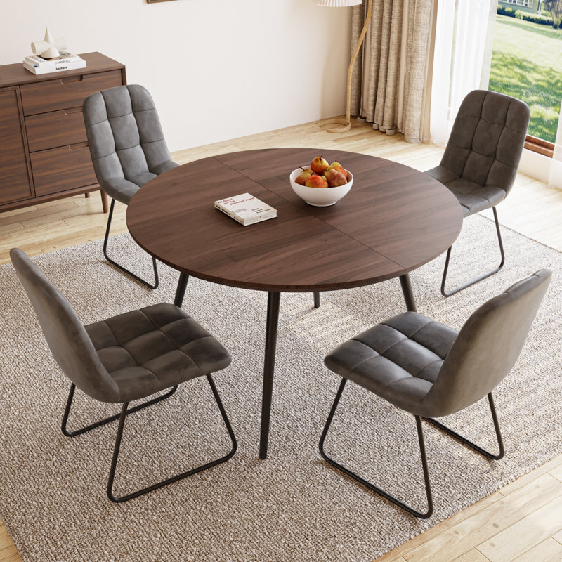 5 - Pieces Modern Kitchen Dining Set, 43'' to 59'' Extendable Dining Table Set with 32.8"H Upholstered Dining Chairs for 4 Person(1 Table 4 Chairs)