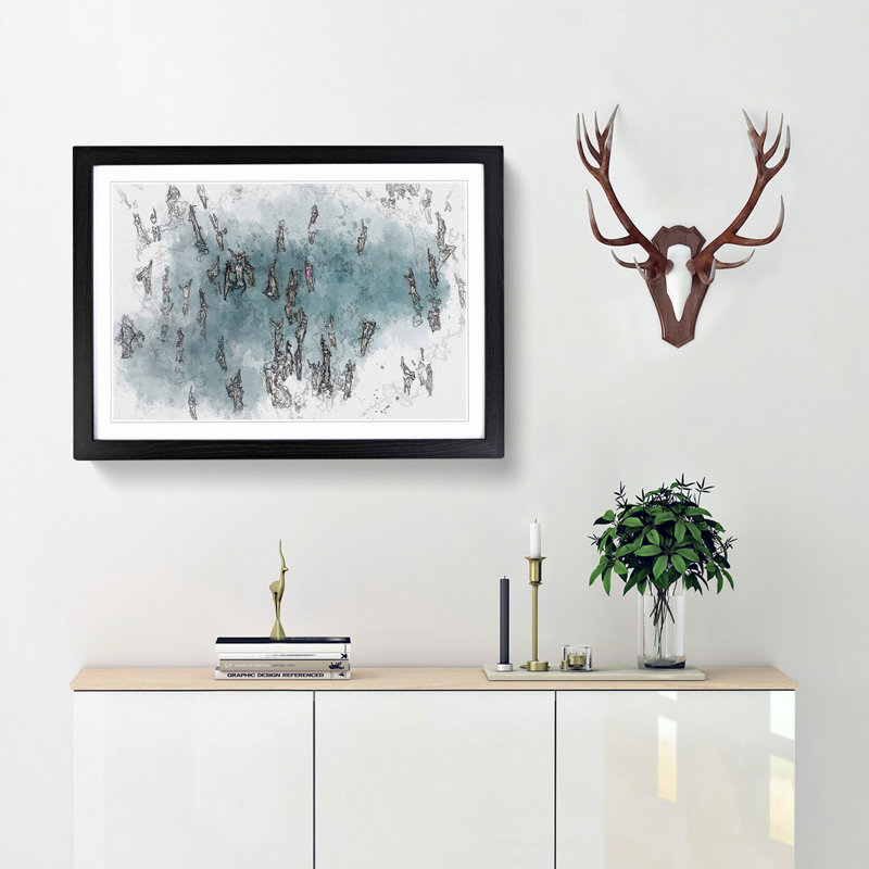 Swimmers Swimming in Abstract - Picture Frame Graphic Art Print, 62cm H x 87cm W x 2cm D, Black Framed