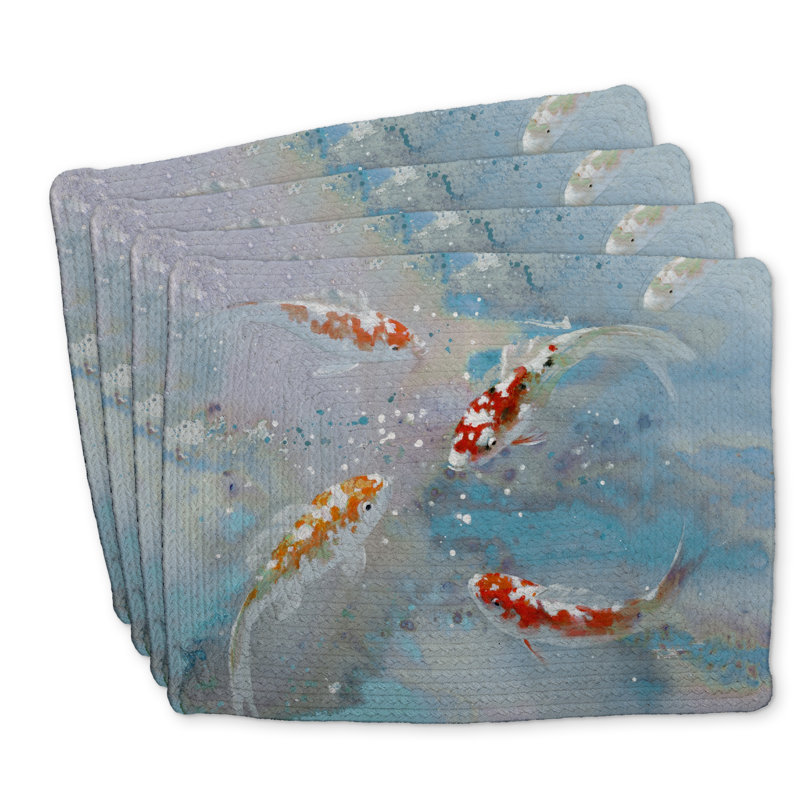Ensemble de 4 napperons en polyester tressé Koi