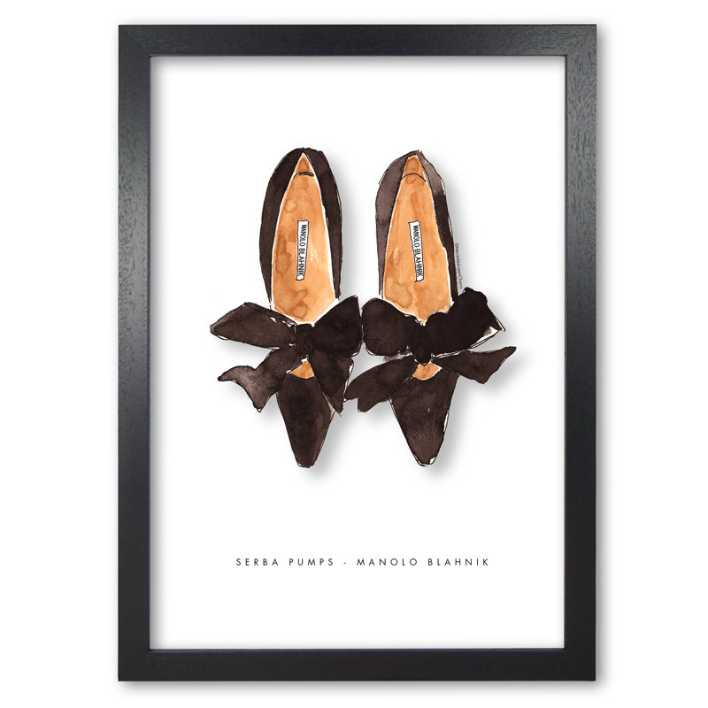 Manolo Blahnick Serba Pumps - Painting, 29.7 cm H x 21 cm W x 5 cm D, Black Grain