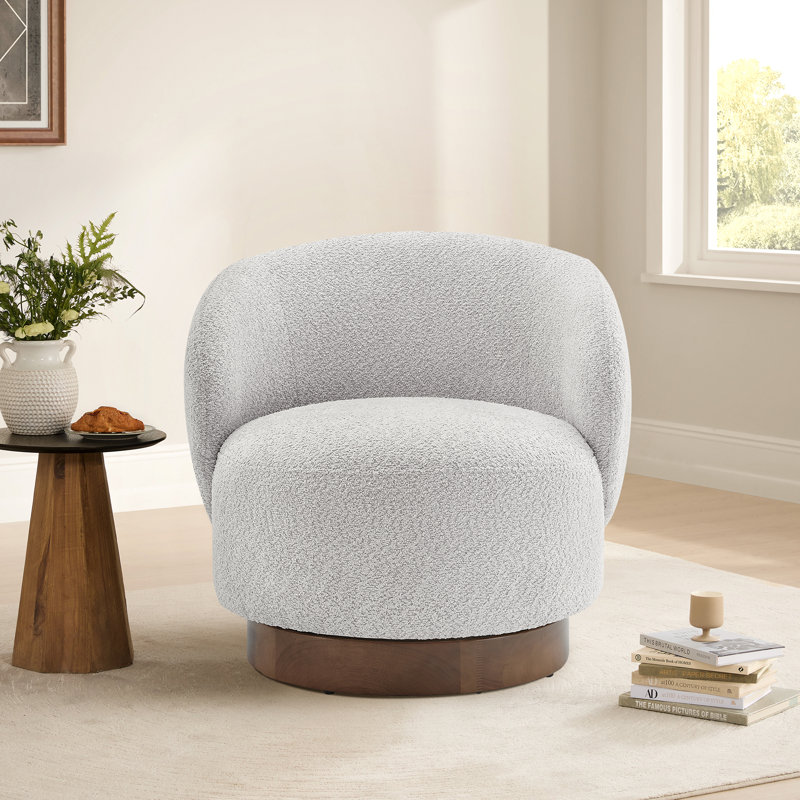 Modern Swivel Barrel Chairs With Wood Base, Gray