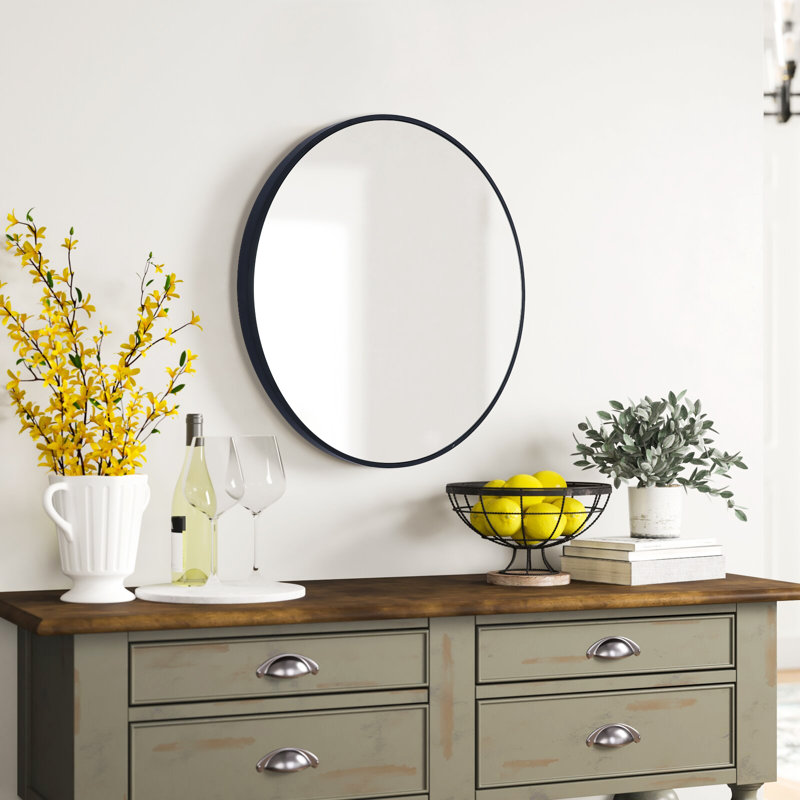 Damius Metal Flat Wall Mirror, Matte Black