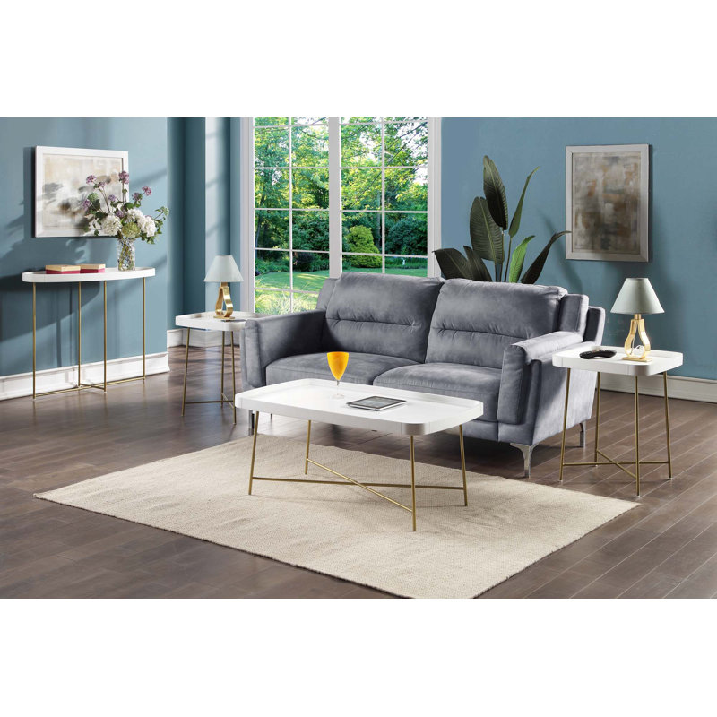 Leroy Single Coffee Table, White Top/Gold Base