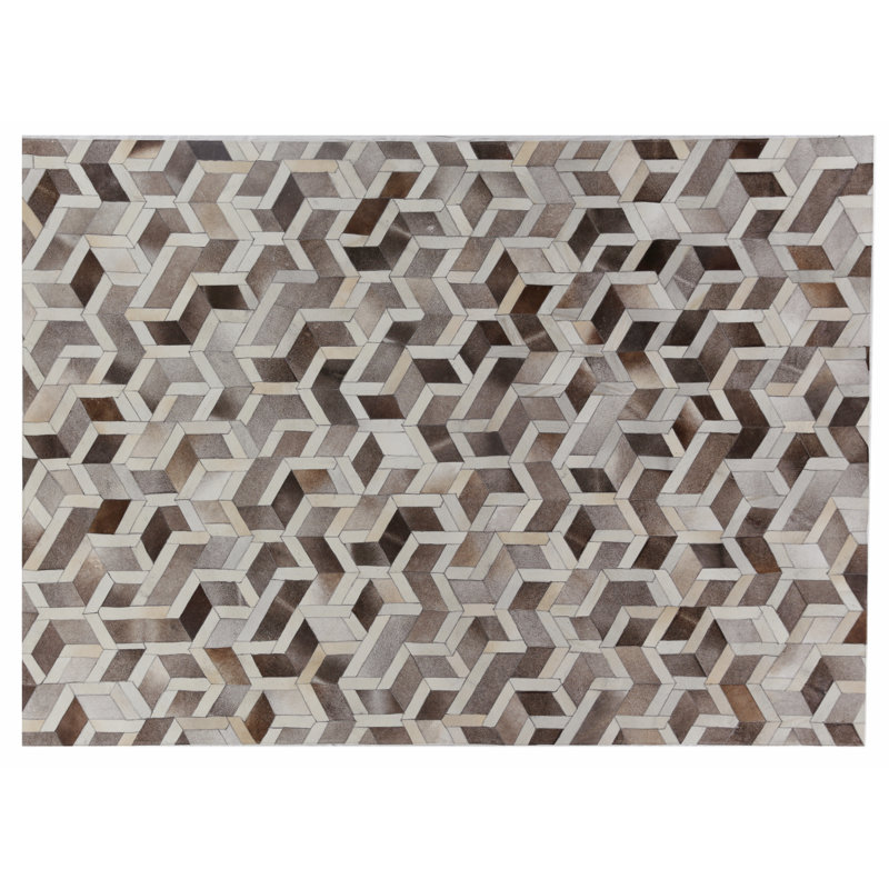 Natural Hide Cowhide Geometric Area Rug, Rectangle 9'6" x 13'6"