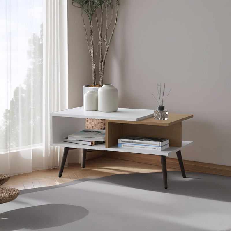 Table basse 30 po Scandinavian - Blanc deux tons avec pieds coniques