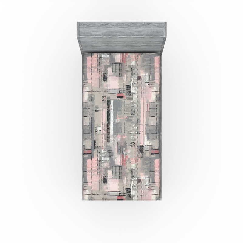 Drap-housse rustique Ambesonne, Twin Fitted Sheet, Rose doux, bleu, gris / abstrait