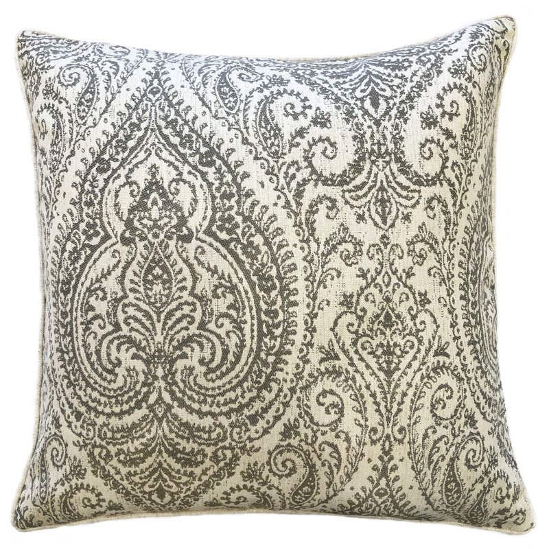 Nerys Damask Feather Throw Pillow, Gray