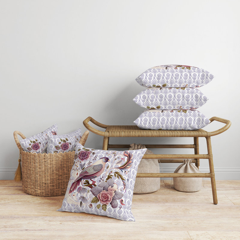 Coussin Songbird, H 26 po x l 26 po, Rose/gris