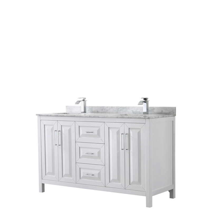 Daria 60'' W Double Vanity, White, White Cultured Marble, Polished Chrome