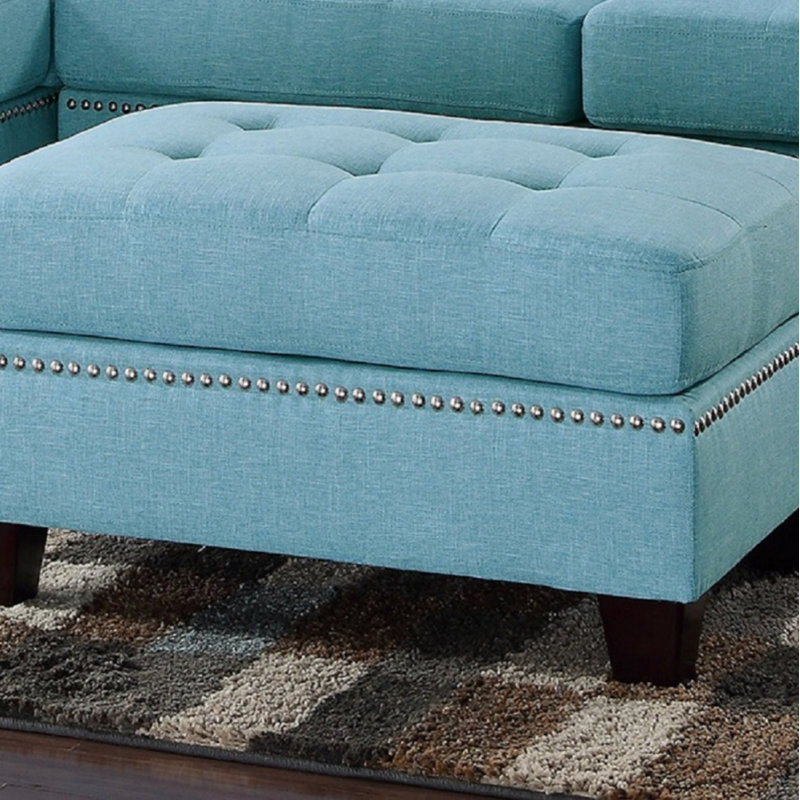 Canapé modulaire réversible 3 pièces Modern, Lin bleu en polyfibre