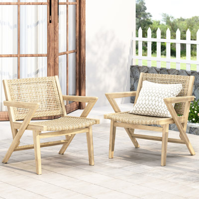 Transitional Outdoor Chairs   Of 2  - Brown & Solid Wood 2Pcs With Lining