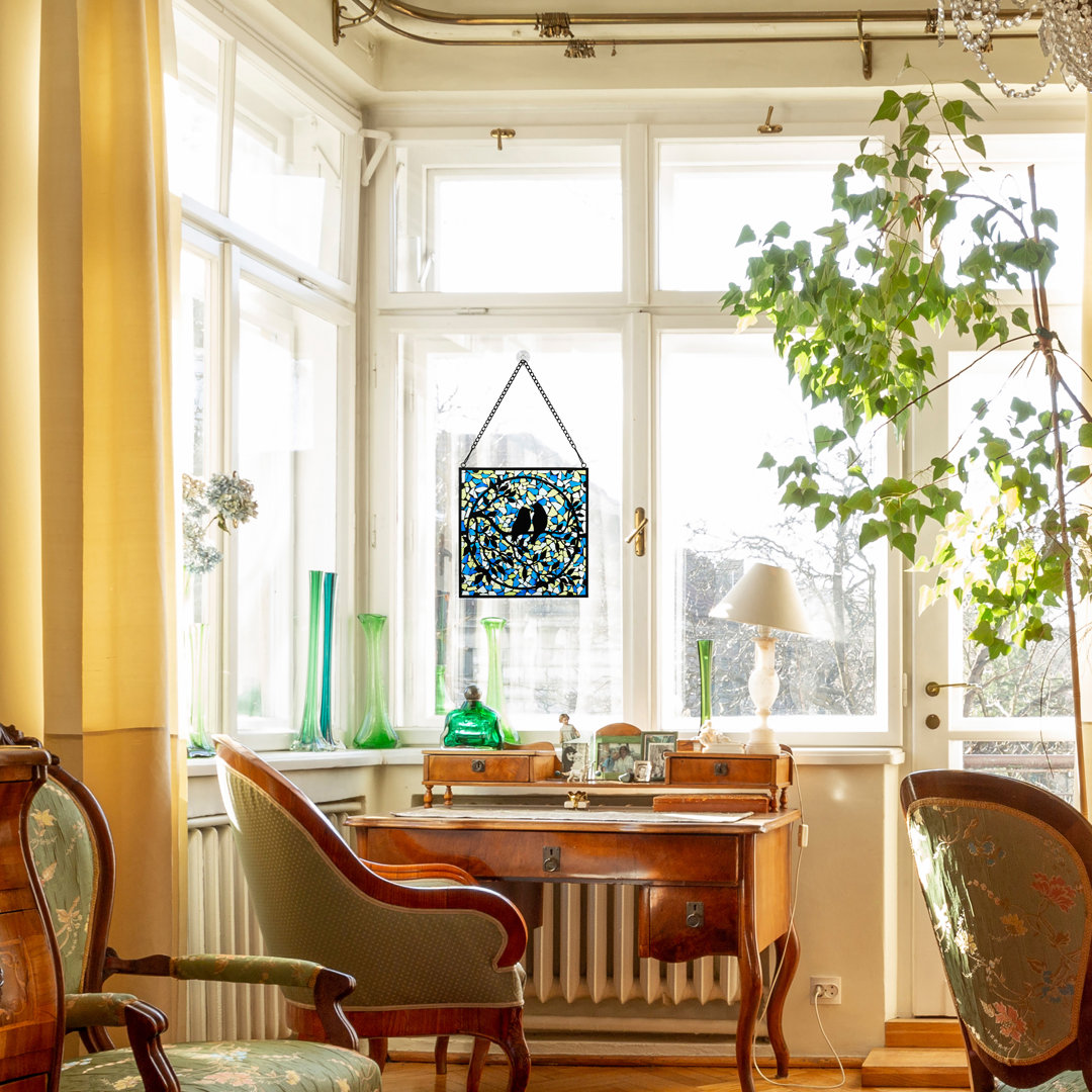 12"W Love Birds Mosaic Stained Glass Window Panel - Winston Porter Winston Porter