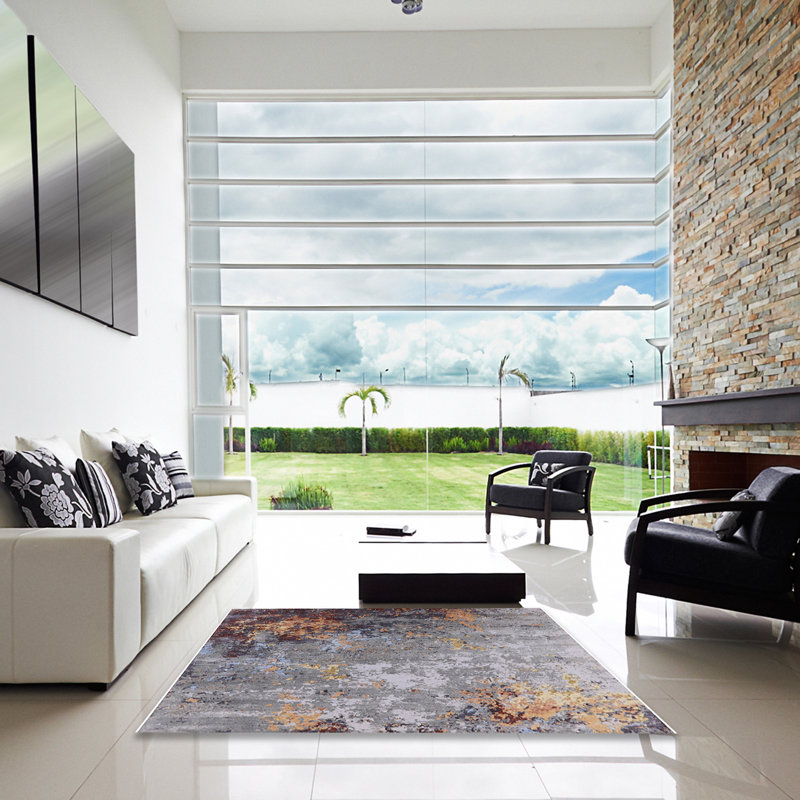 Tapis abstrait gris, Carré 6 pi