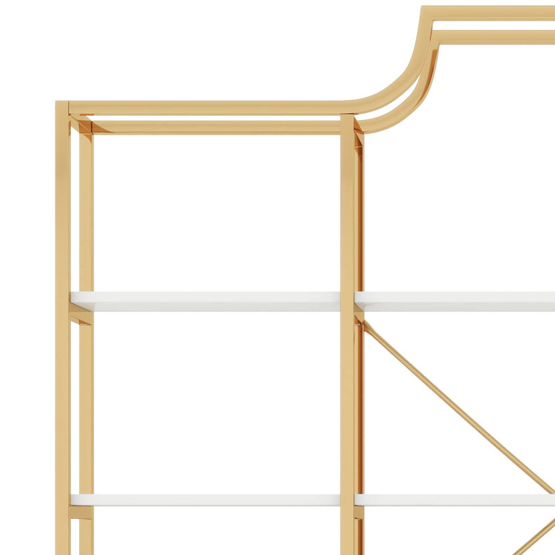4-Tier Bookcase Modern Open Bookshelf, Display Shelf Storage Organizer With Storage Cabinets & Back X Bar Gold Frame
