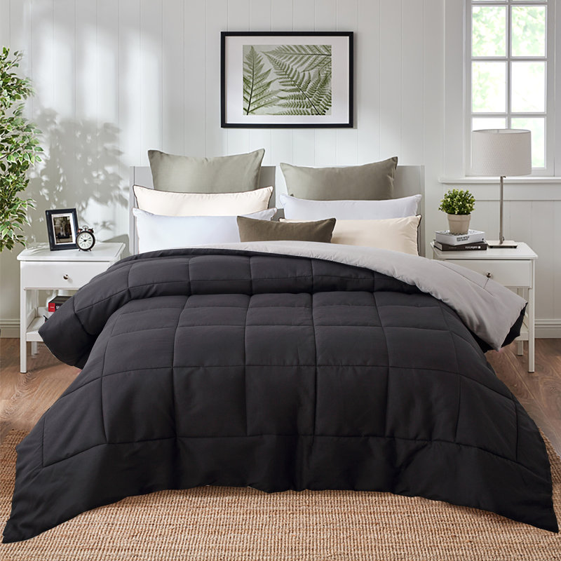 King Black and Gray Reversible Microfiber Down Alternative Comforter