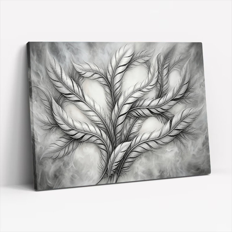 Ensemble de 1 tableau sur toile « Arbre à plumes », H 16 po x l 24 po, Toile tendue