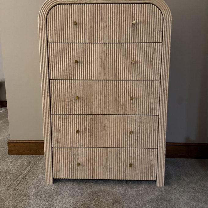 Fluted 5 Drawers Dresser For Bedroom, 48" Tall Modern Chest Of Drawers For Bedroom, Living Room, Hallway - Natural Oak