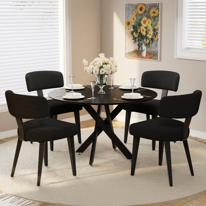 Modern Kitchen Table Set, Mdf Dining Table With Dining Chairs, Black, 5, 29.6" H x 47.24" W x 47.24" D