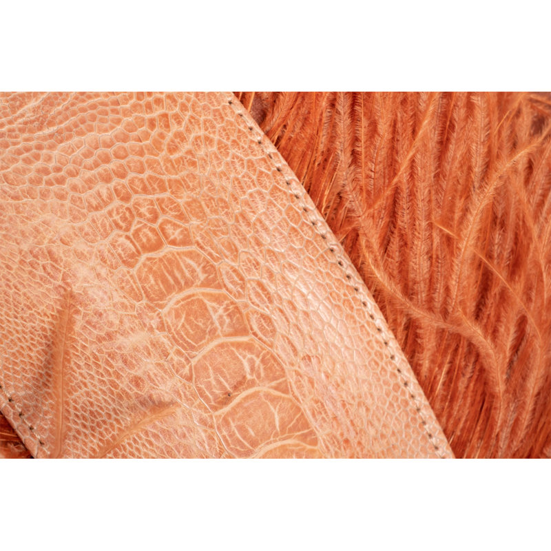 Velvet Lumbar Pillow w/ Feather Trim, Peach
