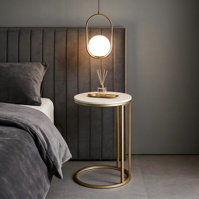 Lonan C Shape Metal Frame End Table with Marble Top