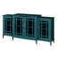 Buffet de 62 po en bleu sarcelle, fabriqué en verre trempé pour la durabilité, unité de construction, 8 pieds en métal, portes, tablettes réglables, meubles spatiaux