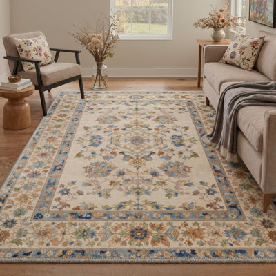 Allsop Verdant Floral Machine Washable Blue / Green / Beige Indoor Area Rug with Non-Slip Backing