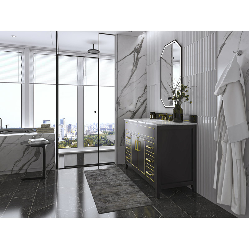 Aspen 48'' W Vanity, Black Onyx, Gold