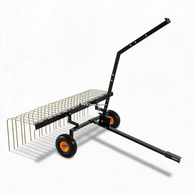 Tow Behind Dethatcher, 60-Inch Tow Dethatcher with 24 Steel Tines, Lawn Dethatcher Rake for ATV or Mower, Tow Behind Lawn Rake with Lift Handle for Leaves, Pine Needles, and Grass
