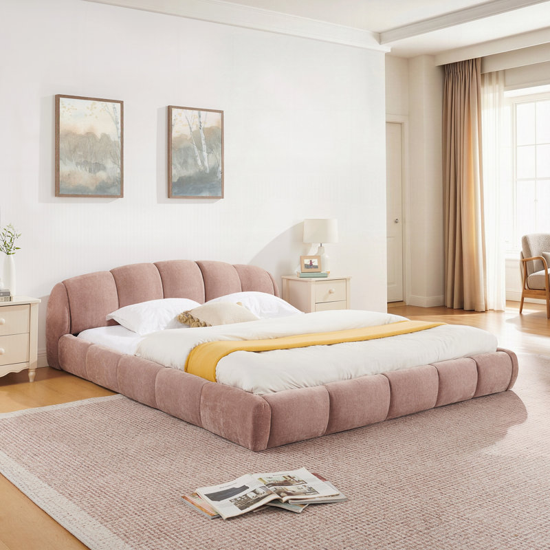 Structure de lit tapissier Elegant Chenille, Queen, Pink