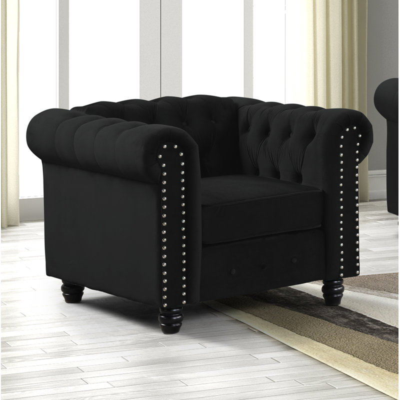 Fauteuil Chesterfield en velours noir Altman
