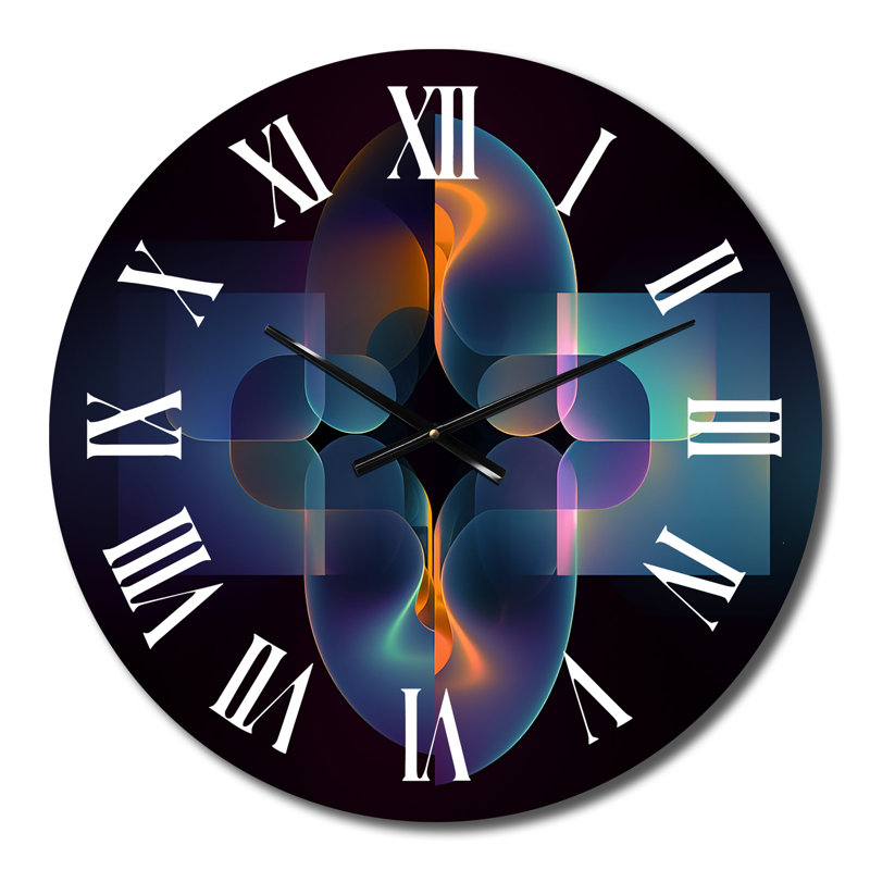 Horloge murale rétro à motif géométrique mauve sur fond noir II, Petit