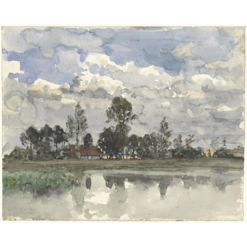 "Arbres se reflétant dans l'eau sous un ciel nuageux" par Julius Jacobus Van De Sande Bakhuyzen - Art sur toile tendue avec châssis
