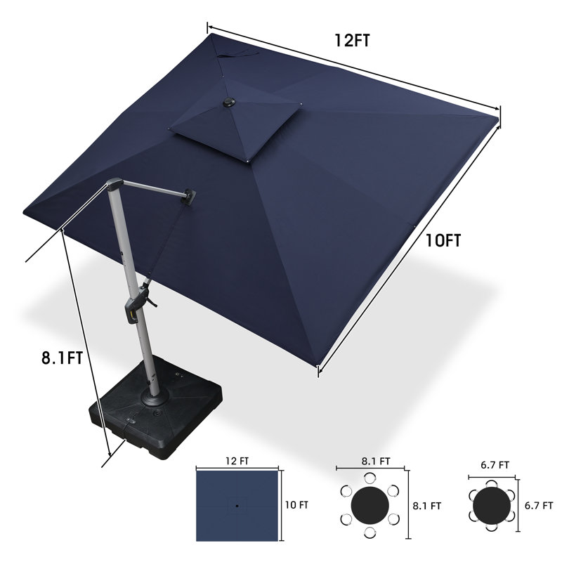 Parasol rectangulaire en porte-à-faux 10 pi x 12 pi Gardette, bleu marine, Bleu marine, 10 pi x 12 po