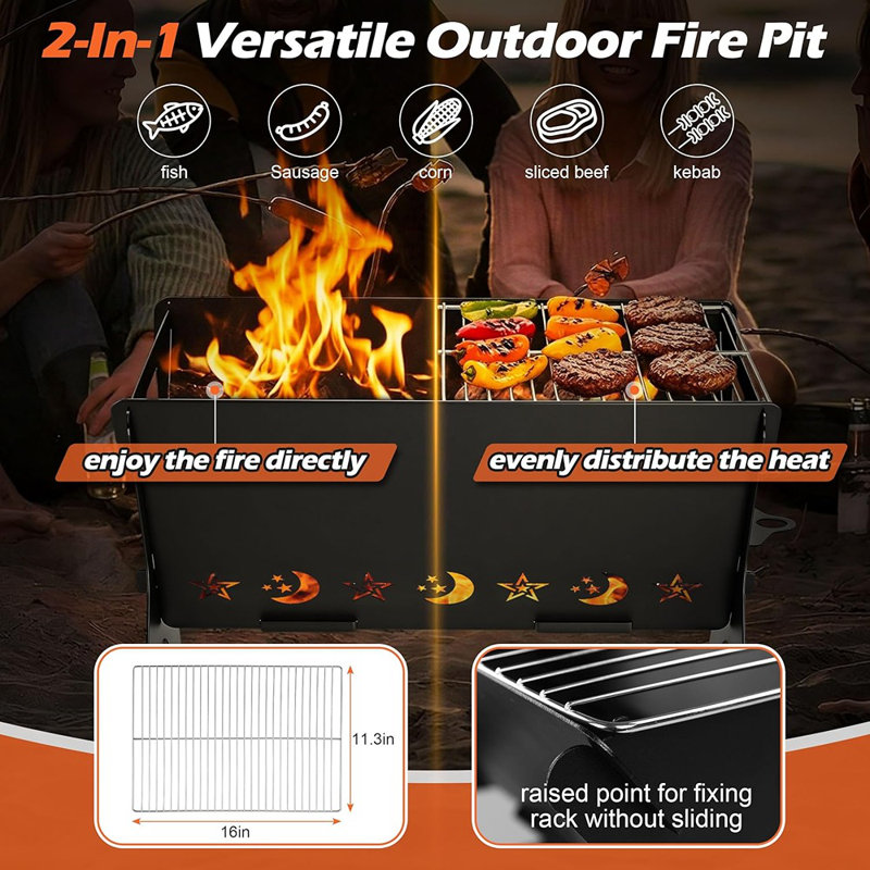 Barbecue portatif à feu de camp avec grille et sac de transport - Mini barbecue robuste pour le camping, la cour arrière, le feu de joie et le patio