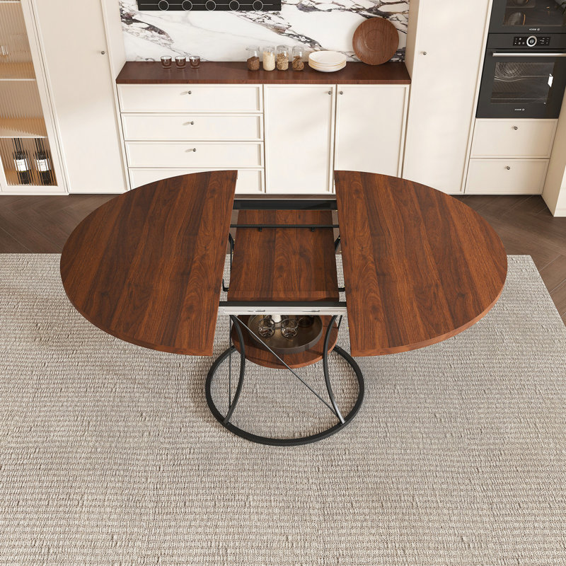 Table de salle à manger de 43 po pour 4 à 6 personnes, table de ferme extensible avec tablette de rangement et base en métal et table en bois extensible de 43 à 59 po, grande table ronde pour la maison (sans chaises)