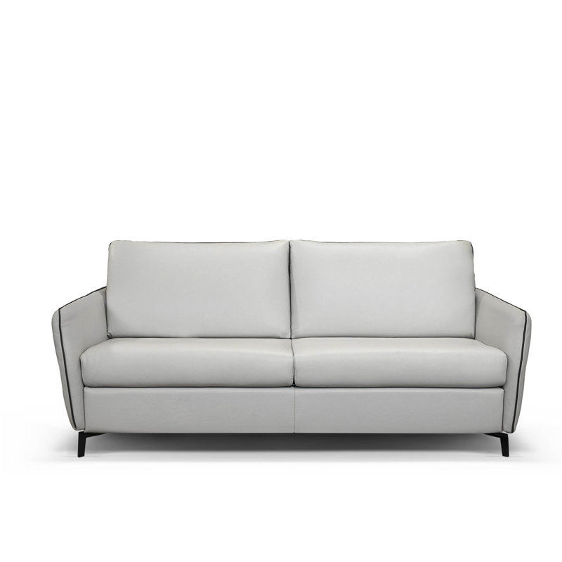72.9" Genuine Leather Round Arm Sofa Bed, Light Gray Genuine Leather