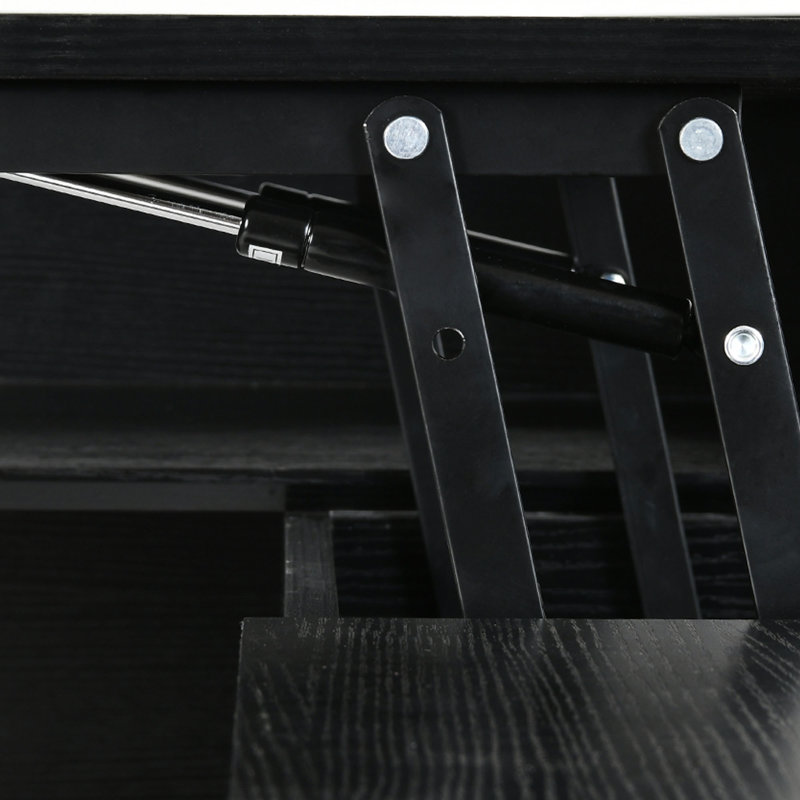 59'' Lift Top L Shaped Desk with Power Outlets & LED Lights, Black/Brown