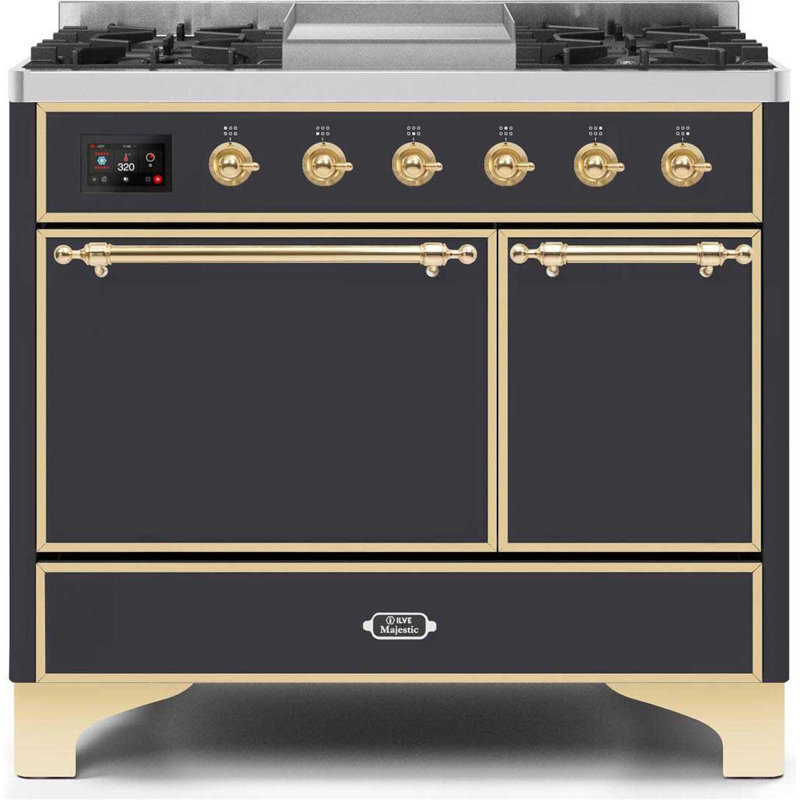 Cuisinière à double carburant ILVE Majestic II 40 po, Propane liquide, Graphite mat / laiton
