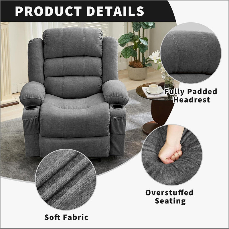 Recliner Chair for Living Room, Accent Chair Nursery Glider Chairs for Adults, Wide Comfy Couch with Side Pockets and Cup Holder, Single Sofa for Bedroom