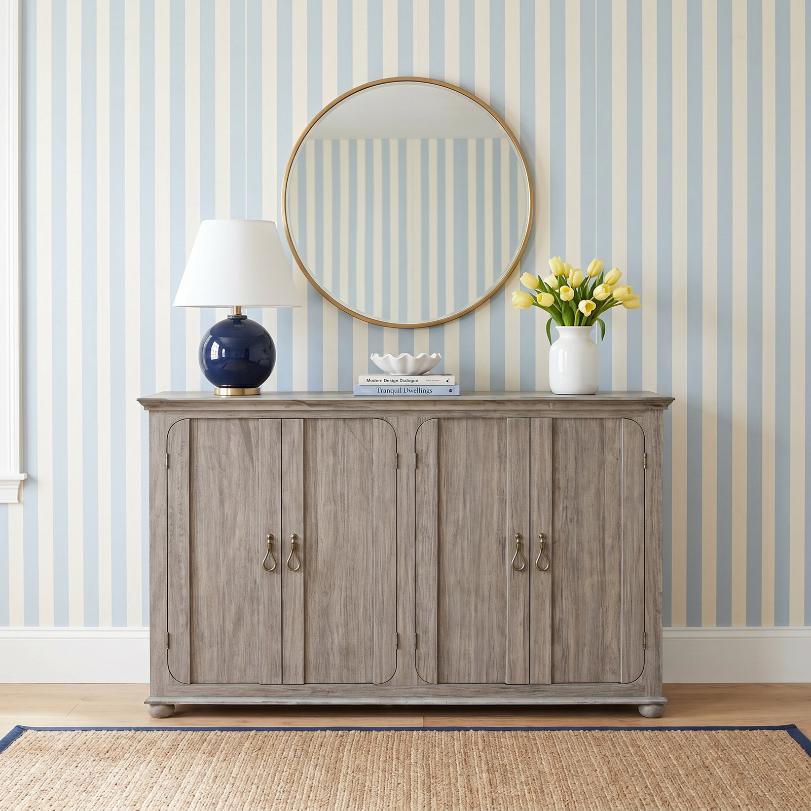 Solid Wood Credenza, White Sea