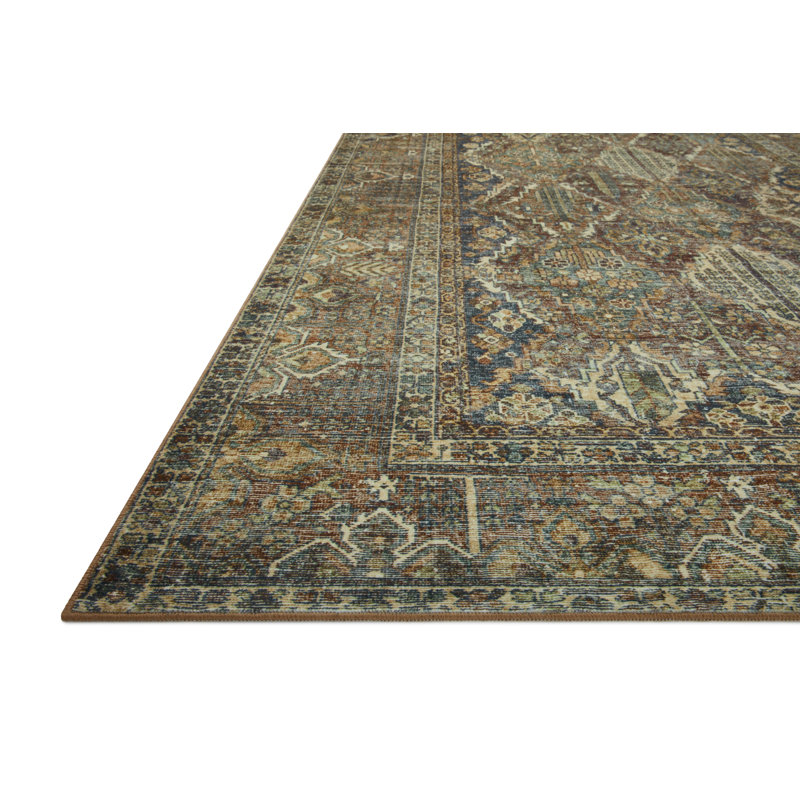 Banks Spice and Blue Washable Synthetic Area Rug 8'-6" x 11'-6"