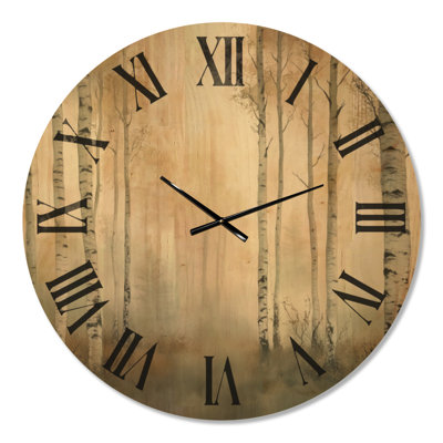 Misty Golden Birches - Traditional Decorative Wall Clock, Printed on Wood