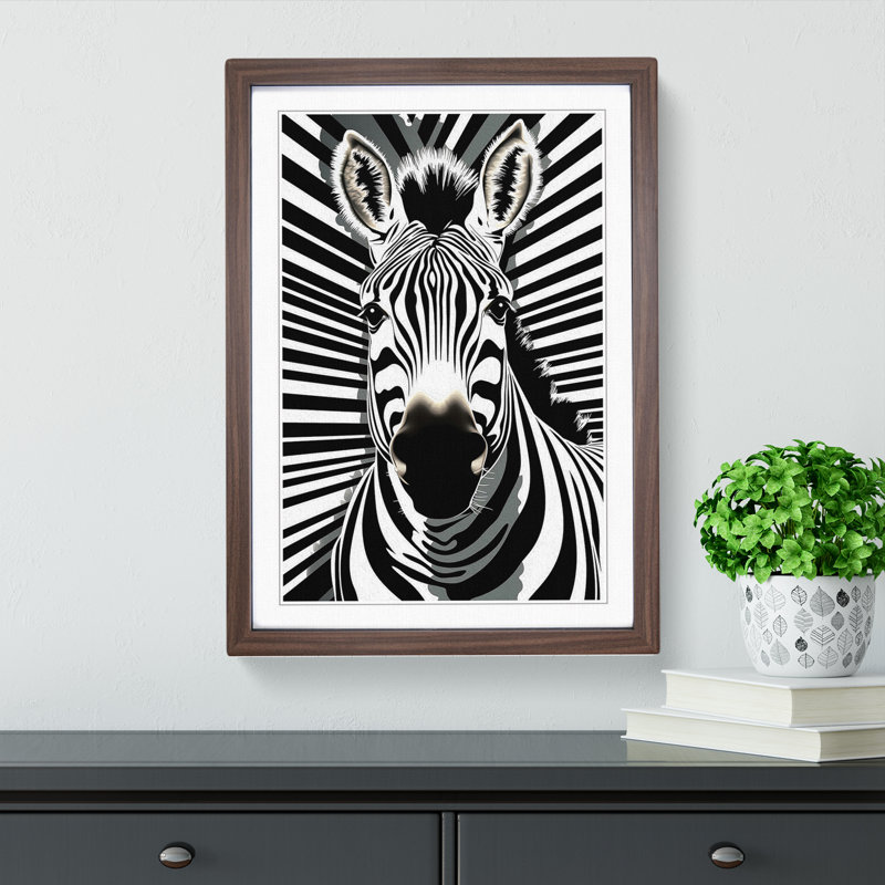 XYZ-FRM-V1223-1740 Zebra Op No.3 - Single Picture Frame Print on Wood, 34cm H x 25cm W x 2cm D, Walnut 
