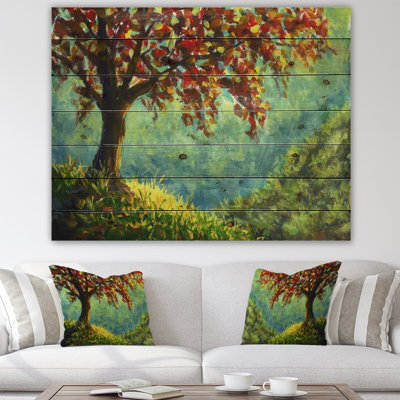 «Autumn Colored Forest Treescape XXV III», reproduction d'art sur bois sans cadre