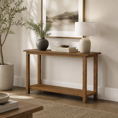 Distressed Wood Entryway Sofa Console Table with Lower Shelf