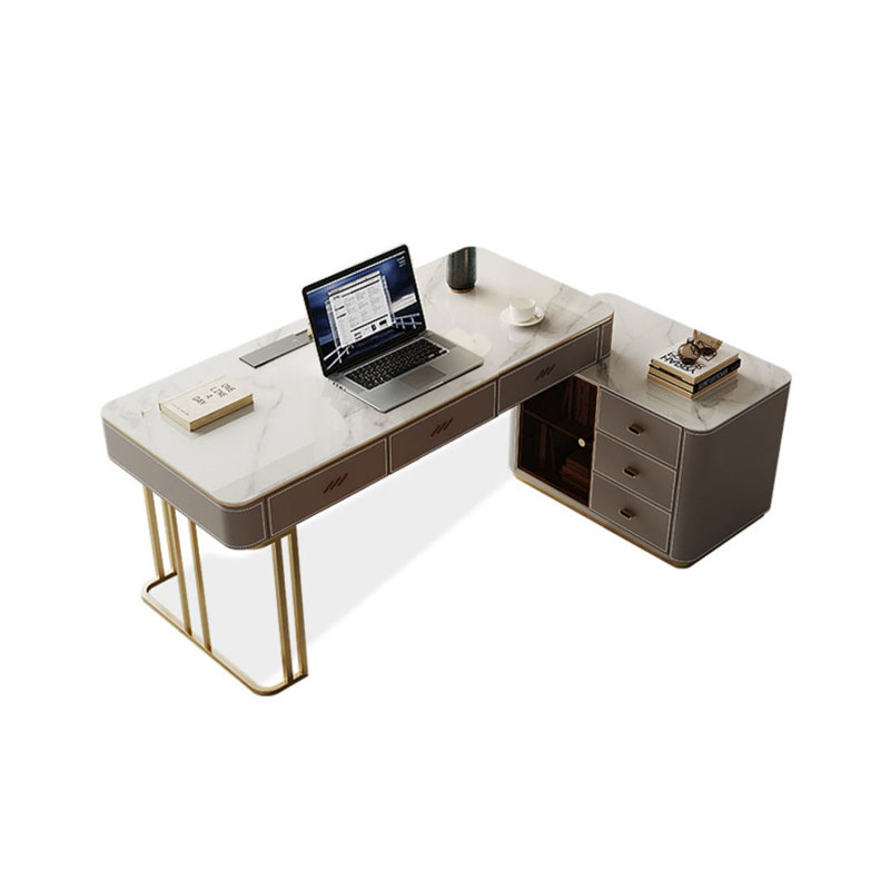 Bureau moderne et simple en tôle grise avec armoire, H 29,53 po x l 55,12 po x P 23,62 po, Retour à droite