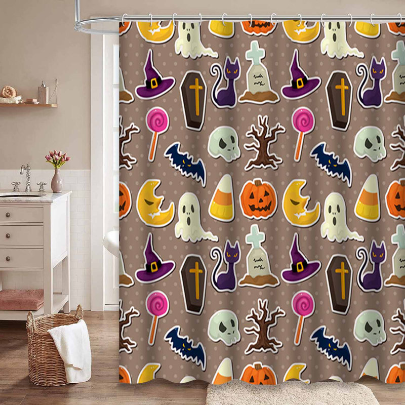 Dessin d'Halloween mignon rideau de douche amusant avec 12 crochets, L 72 po x l 84 po