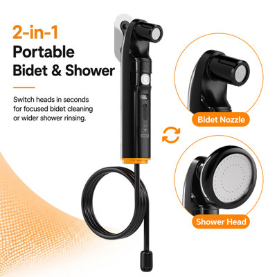 WOWER Portable Bidet with 2 in 1 Bottle & Hose Compatibility for Personal Hygiene,Travel,Camping & RV Outdoor Use, 78.7" Extended Hose Rechargeable Handheld Sprayer with 2 Spray Styles, 1600mAh Rechargeable Battery,IPX6