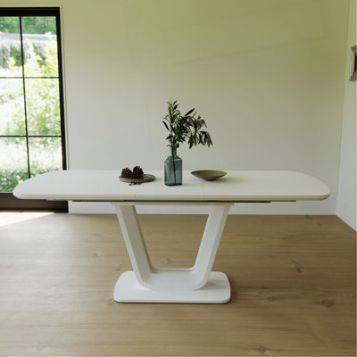 62,99-78,74 po, table de salle à manger blanche et grise, table de salle à manger en panneau de fibres à densité moyenne et table de salle à manger extensible de style industriel moderne avec pieds en forme de U, convient à la maison et au bureau